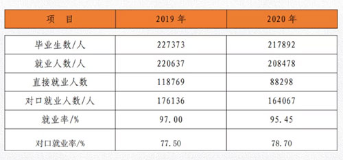 2019-2020 年四川省中等职业学校就业情况表